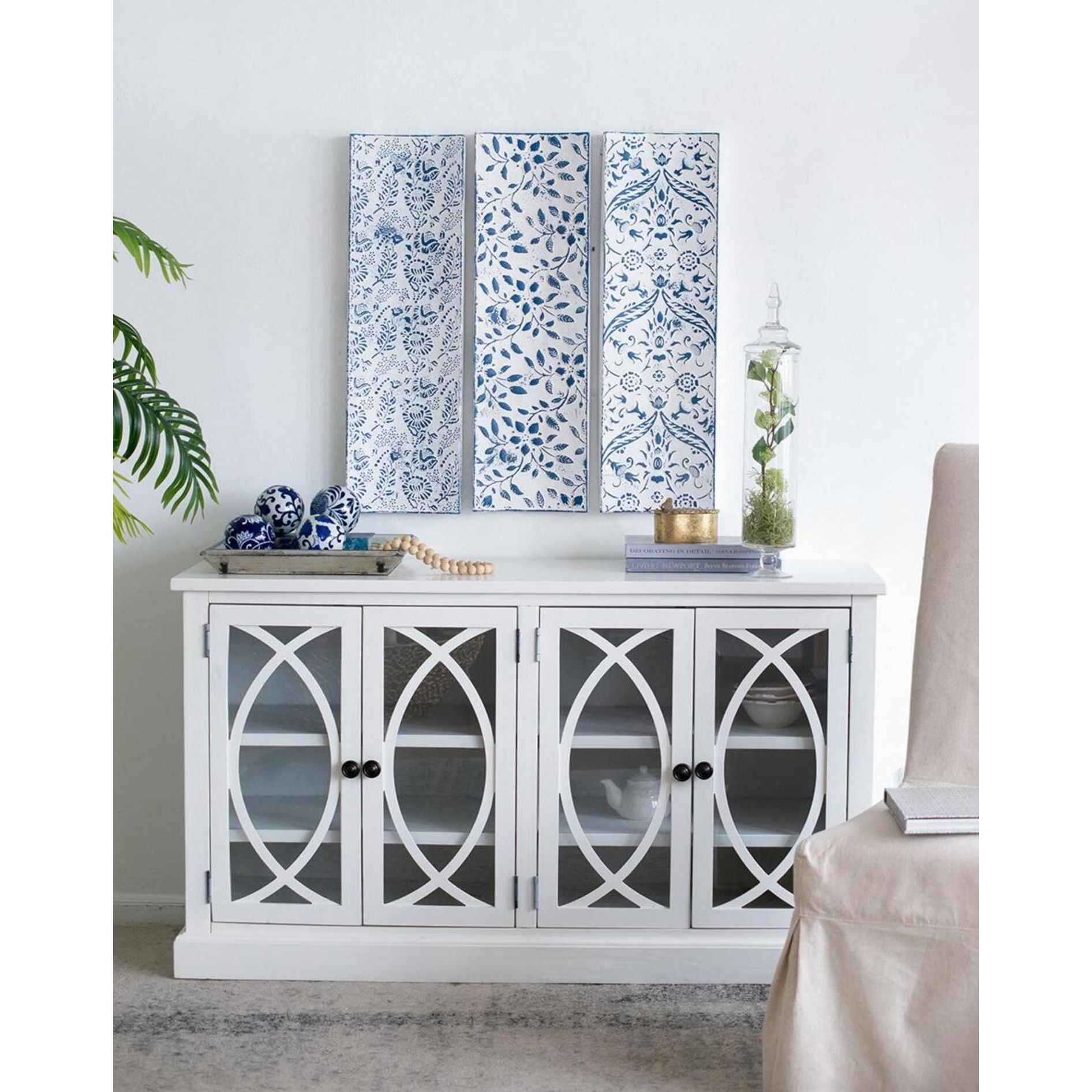 Aline Blue/White Decorative Orb, Set of 4