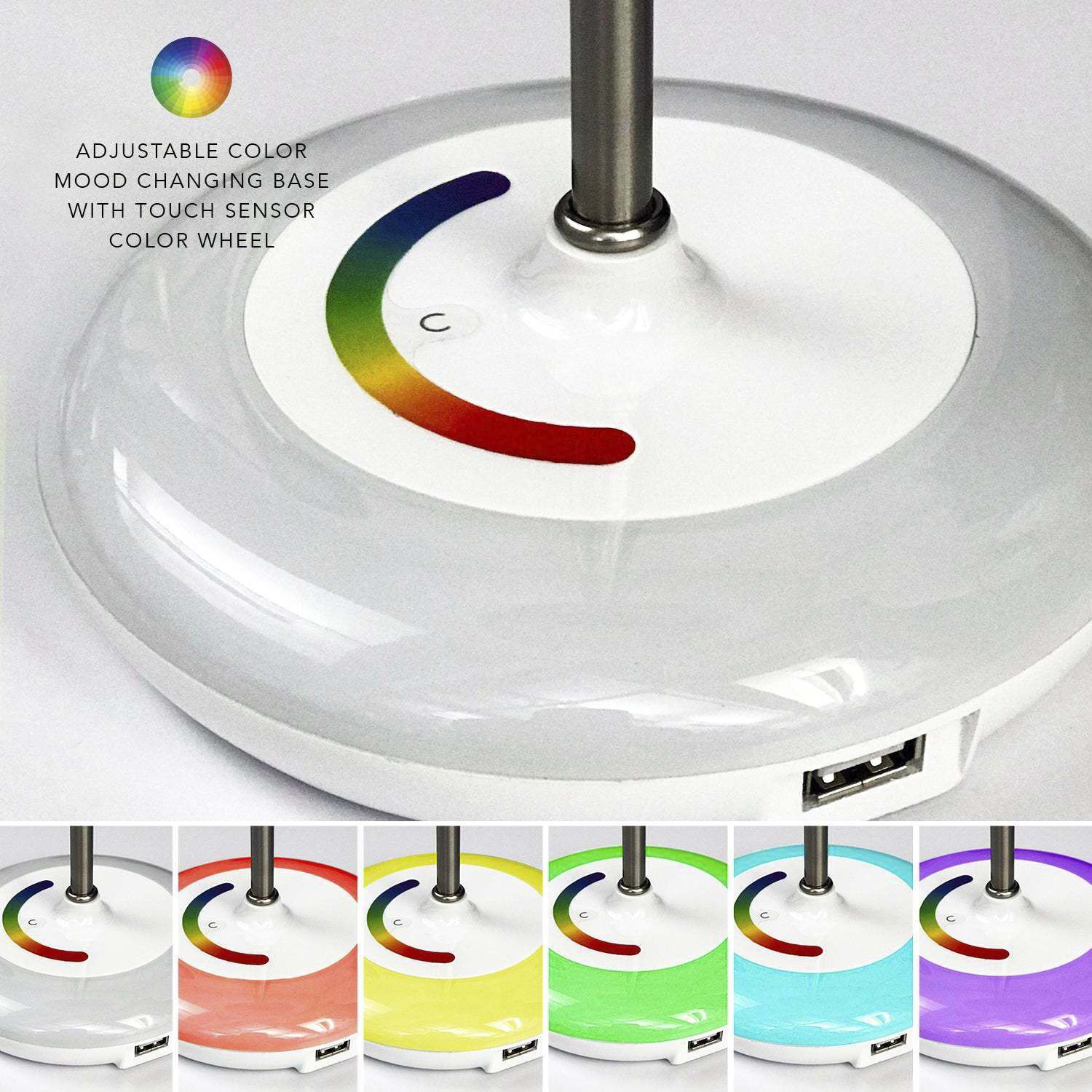 Mia 18.5 inch 40 watt Brushed Steel Color Changing Table Lamp Portable Light in White, Simplee Adesso