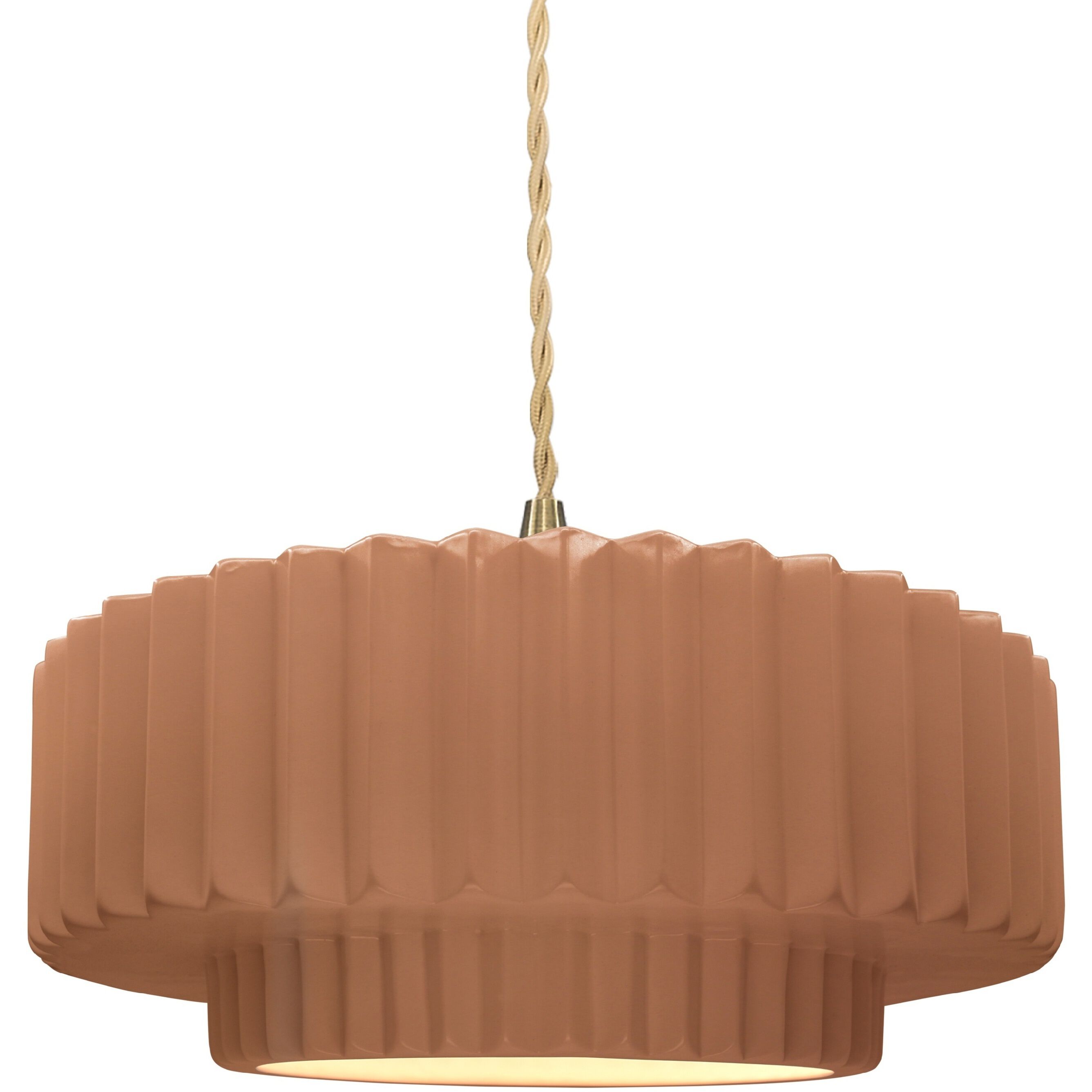 Radiance Collection - Pleated Tier Pendant Ceiling Light in Brushed Brass, Replaceable Bulb, Beige Twist Cord, Adobe, 14.5W x 5.25H, Form+Finish+Function