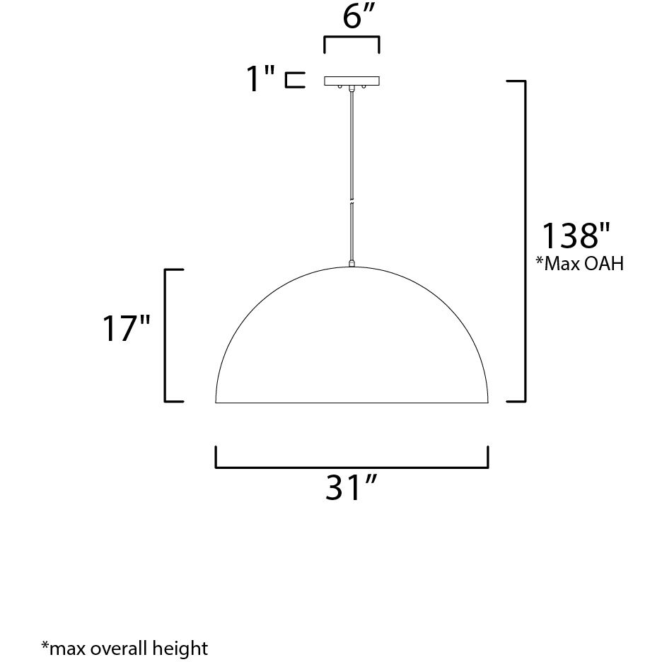 Hemisphere LED 31 inch Gloss White and Aluminum Single Pendant Ceiling Light 