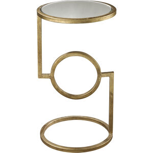 Mirrored Top 12 inch Antique Gold Leaf with Clear Accent Table, Mirrored Top