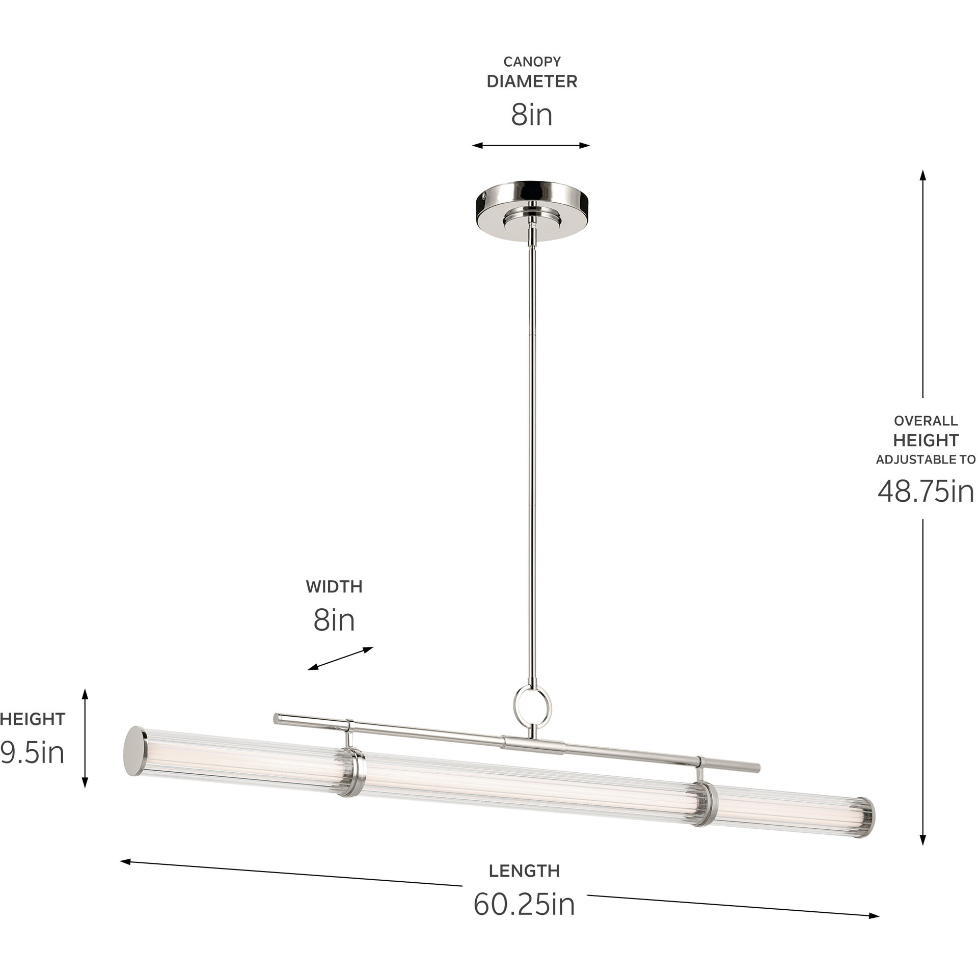 Riven LED 8 inch Polished Nickel Chandelier Linear Ceiling Light