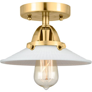 Nouveau 2 Halophane LED 9 inch Satin Gold Semi-Flush Mount Ceiling Light in Matte White Halophane Glass