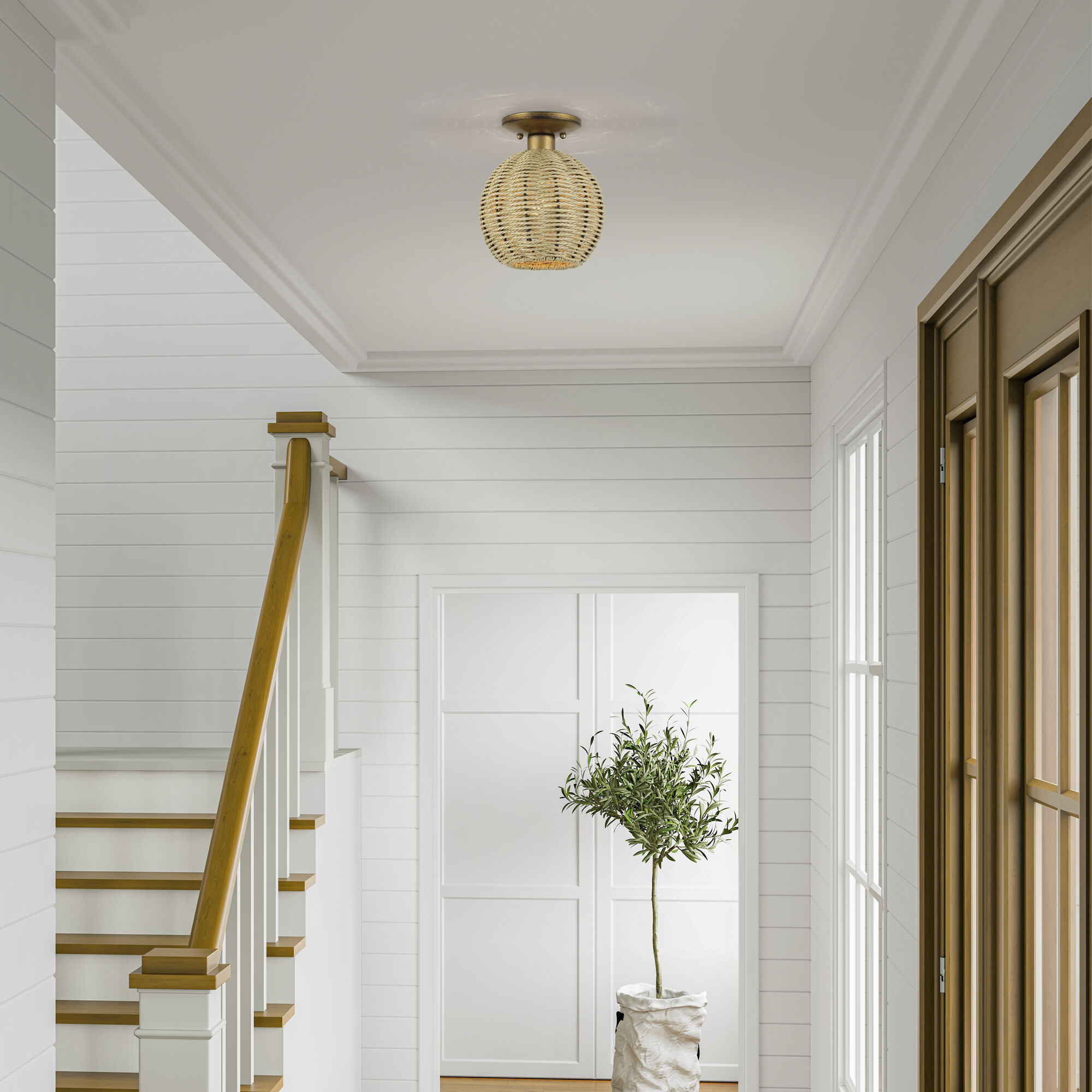 Summervine 1 Light 8 inch Antique Gold Leaf Semi Flush Mount Ceiling Light, Small