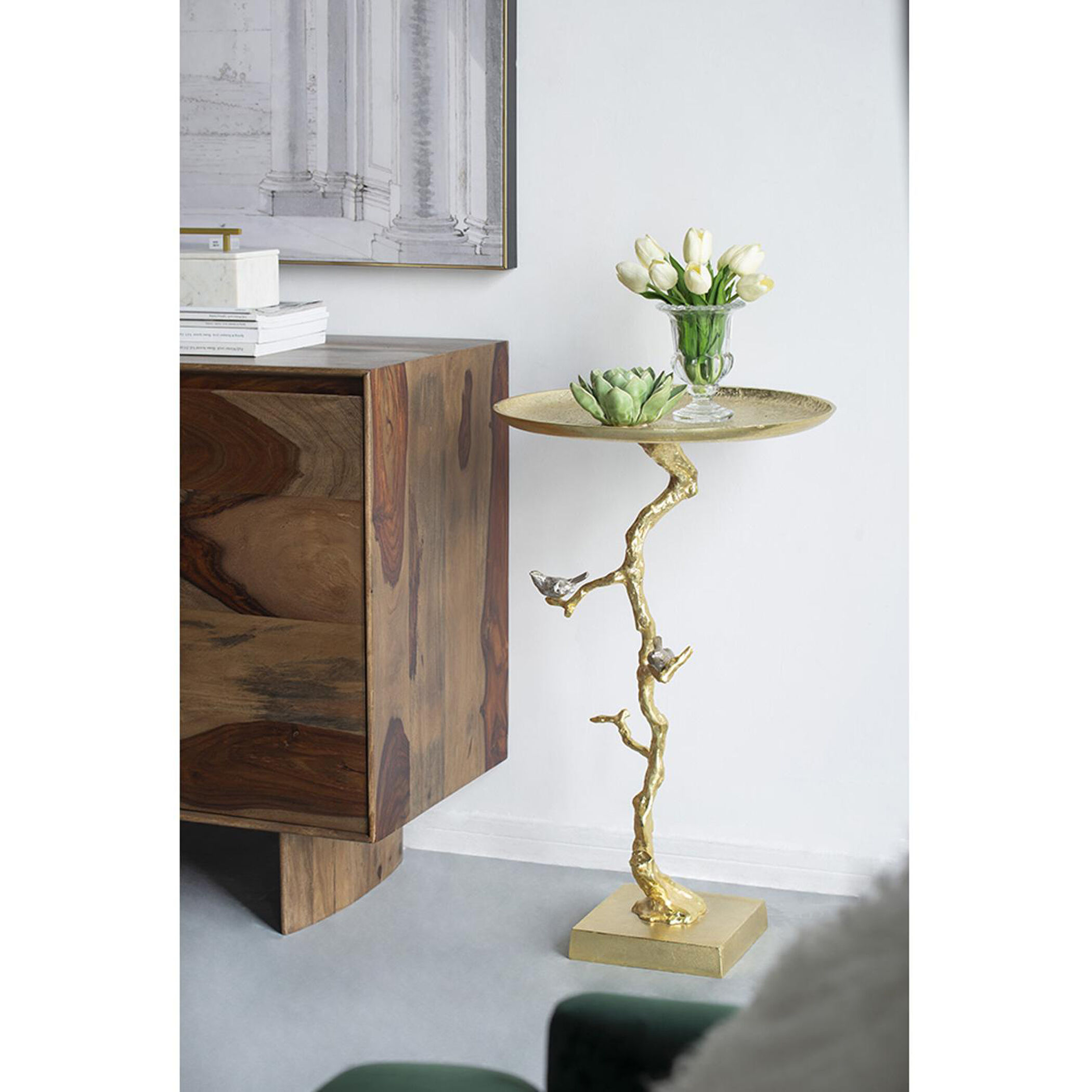 Welling Demilune Table in White/Gold