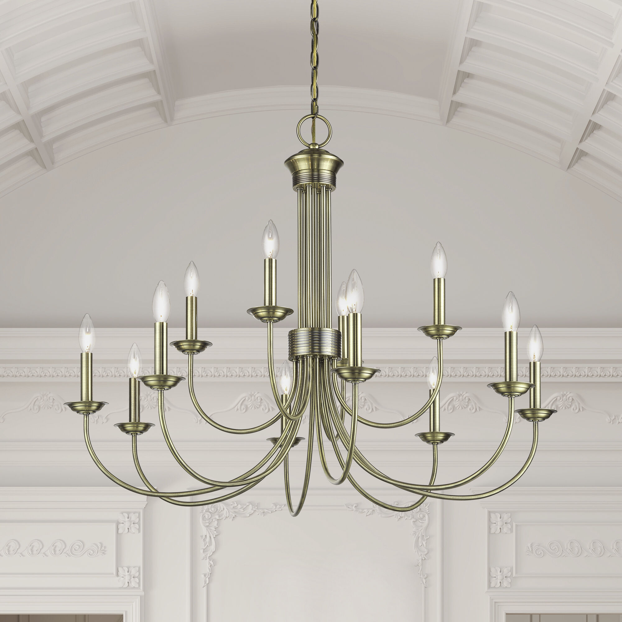 Estate 12 Light 36 inch Antique Brass 2-Tier Chandelier Ceiling Light