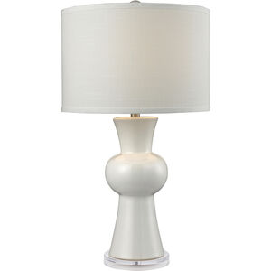 White Ceramic 28 inch 150.00 watt Gloss White with Clear Table Lamp Portable Light in Incandescent, 3-Way