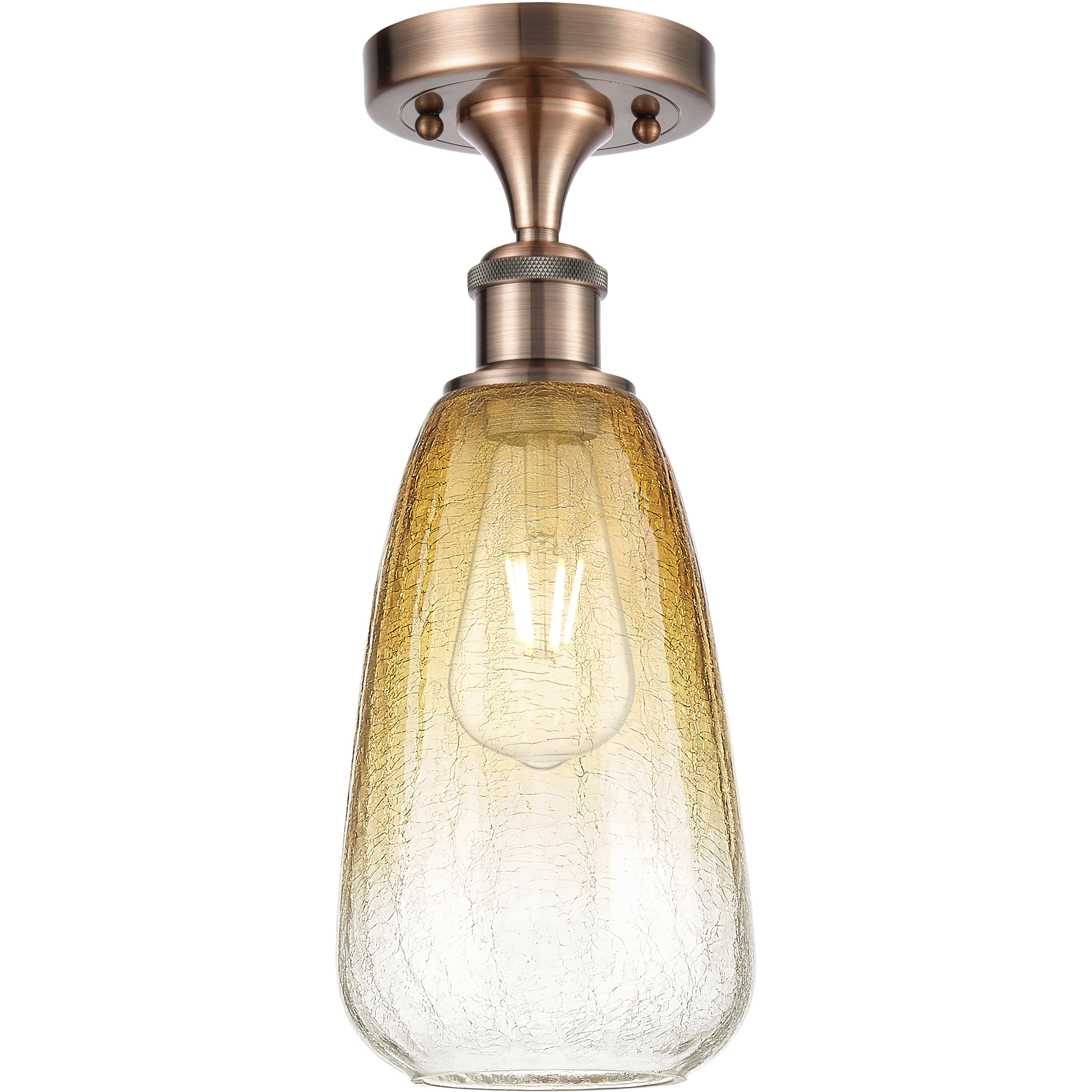 Ballston Brookhaven Almond 1 Light 6 inch Antique Copper Semi-Flush Mount Ceiling Light in Amber Glass