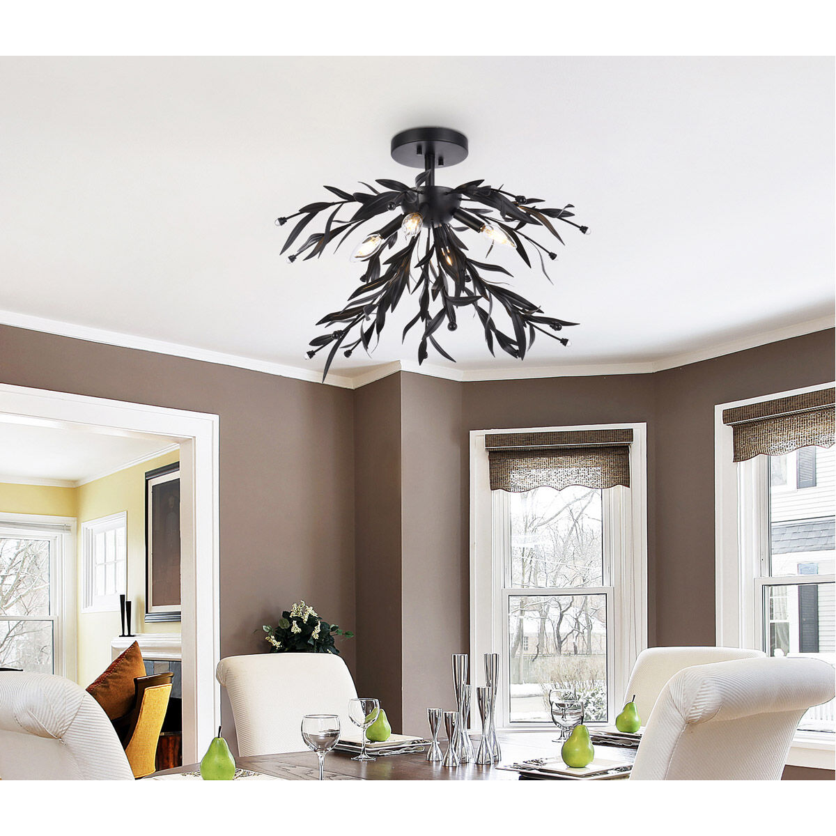 Priscilla 4 Light 23 inch Black Flush Mount Ceiling Light