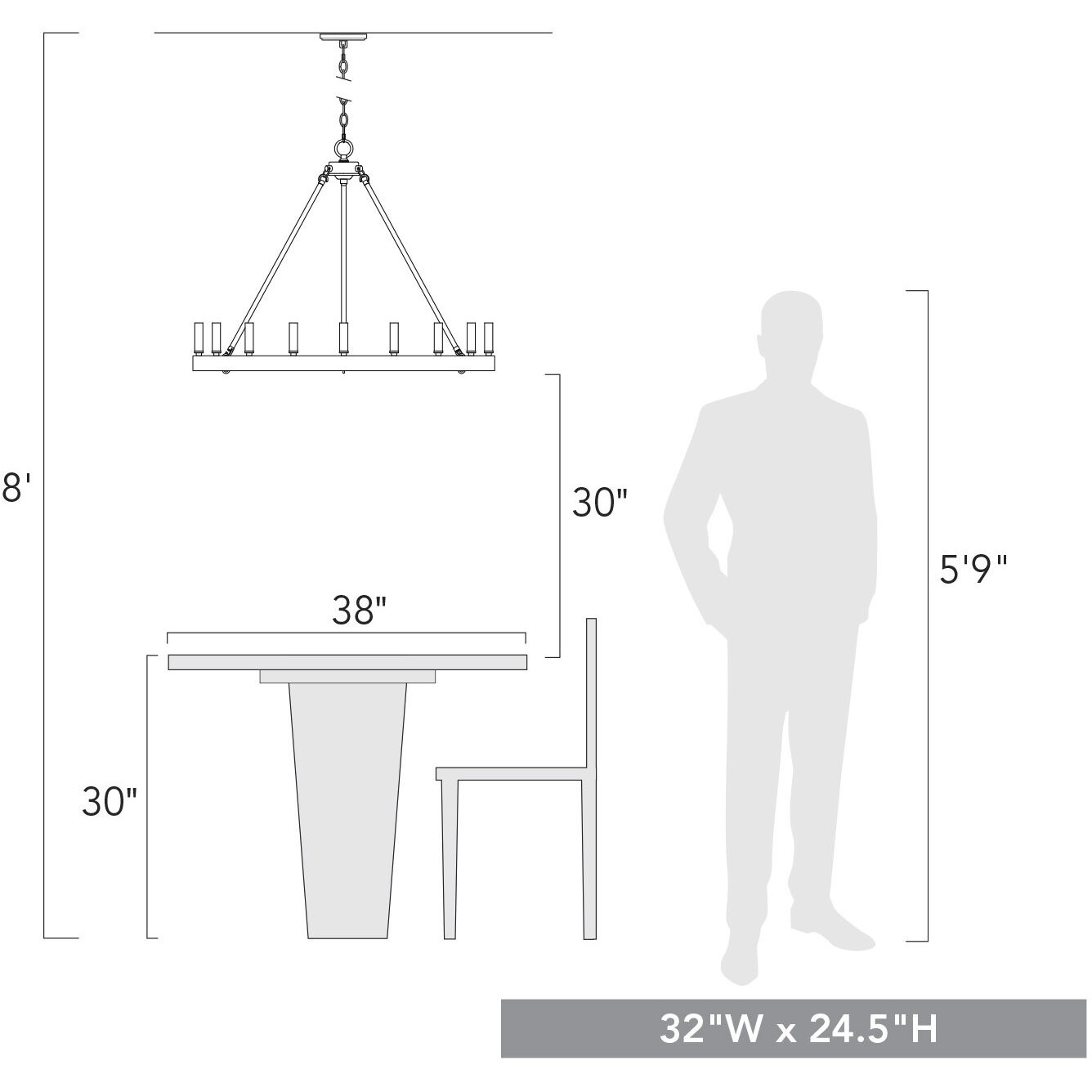 Alastair 9 Light 32 inch Matte Black Chandelier Ceiling Light