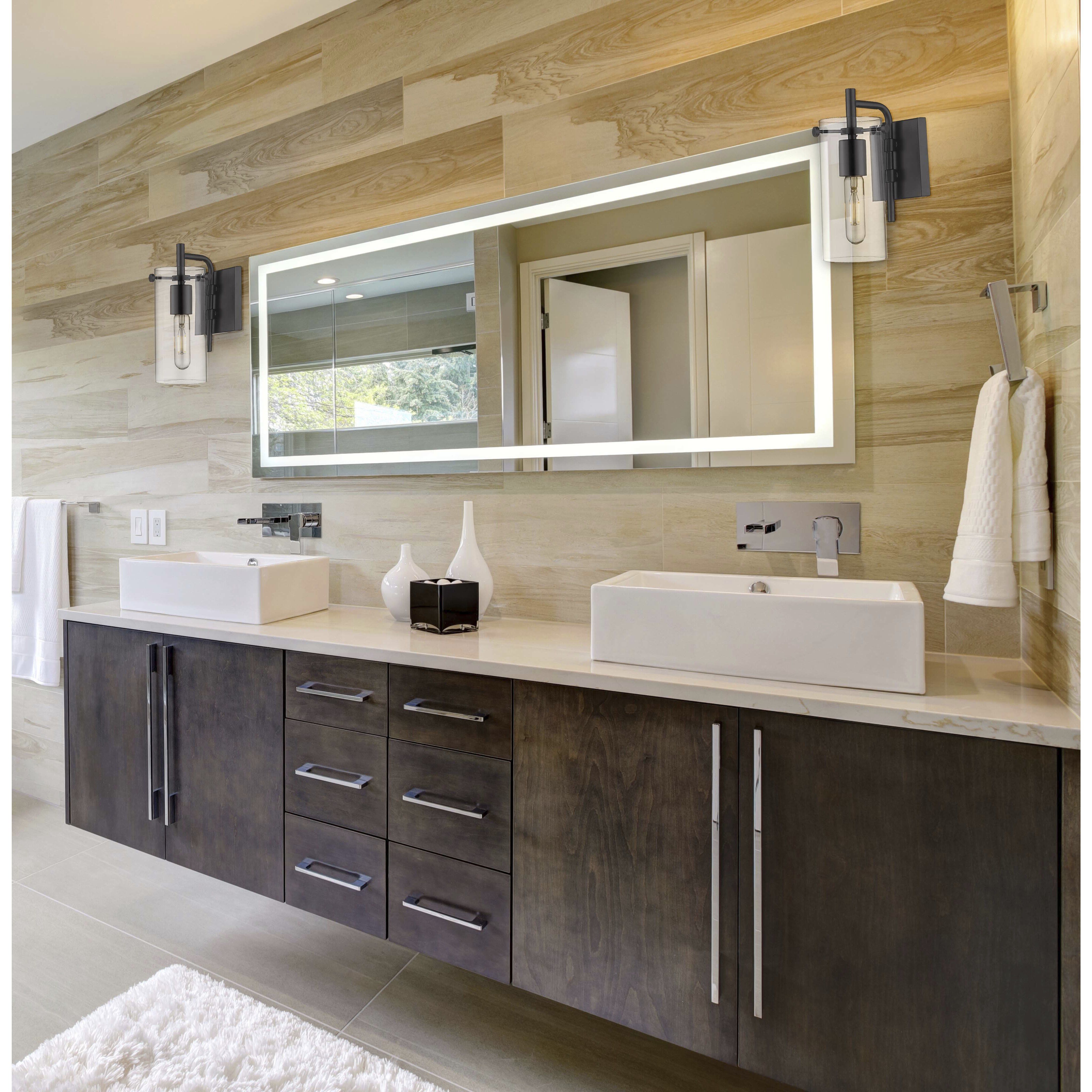 Auralume Press LED 6.75 inch Matte Black and Clear Bath Vanity Light Wall Light