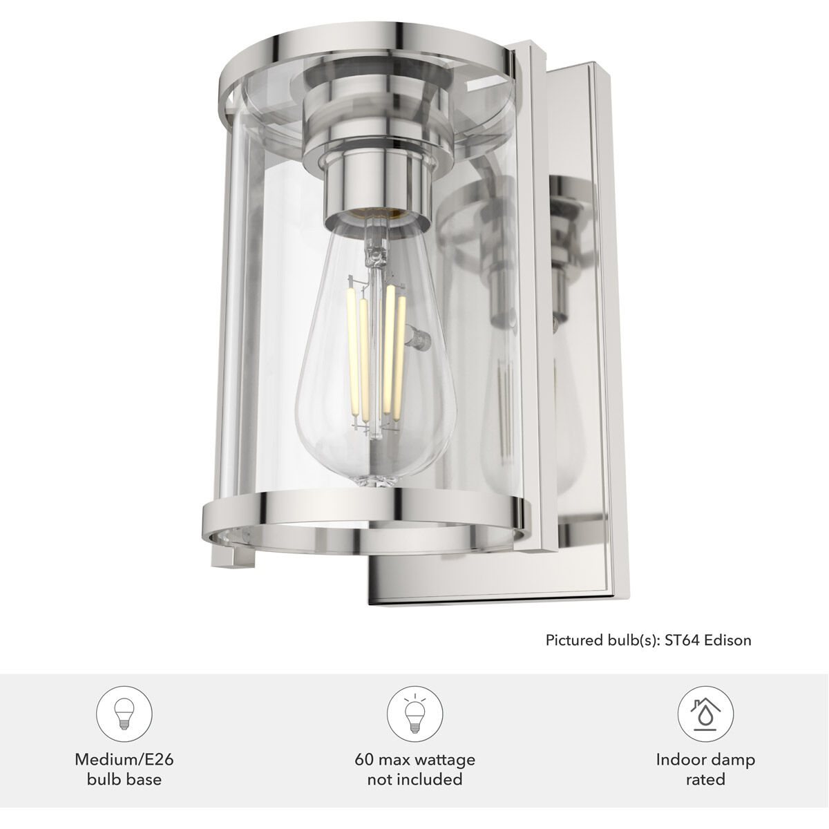 Astwood 1 Light 7.5 inch Polished Nickel Wall Sconce - Thumbnail 2