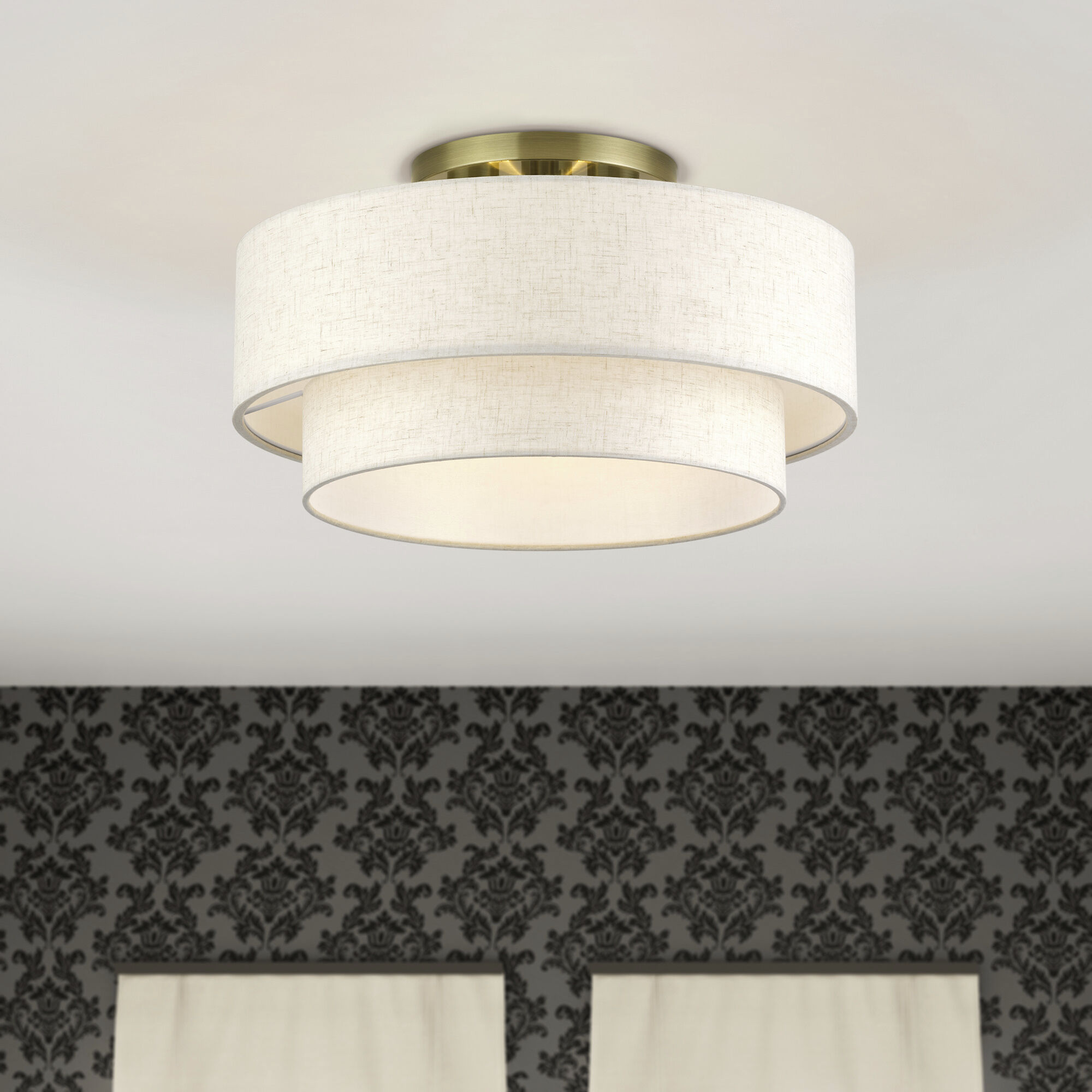 Manorwood 3 Light 18 inch Antique Brass Semi Flush Mount Ceiling Light, Large