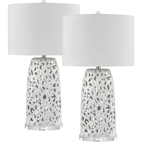 Bowen 31.5 inch 150 watt White Glazed with Clear Table Lamp Portable Light, Set of 2
