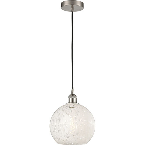 Edison White Mouchette 1 Light 10 inch Brushed Satin Nickel Cord Hung Mini Pendant Ceiling Light