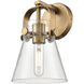 Pilaster II Cone 1 Light 6.5 inch Brushed Brass Sconce Wall Light in Clear Glass