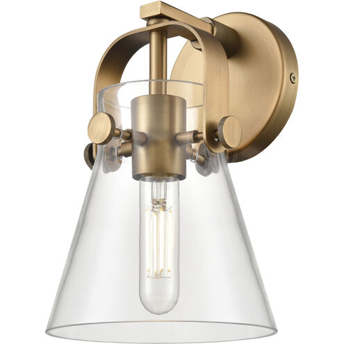 Pilaster II Cone Sconce Wall Light in Brushed Brass, Clear Glass