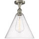 Ballston Cone 1 Light 12 inch Brushed Satin Nickel Semi-Flush Mount Ceiling Light in Seedy Glass
