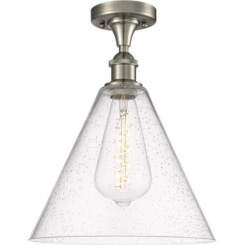Ballston Cone 1 Light 12 inch Brushed Satin Nickel Semi-Flush Mount Ceiling Light in Seedy Glass