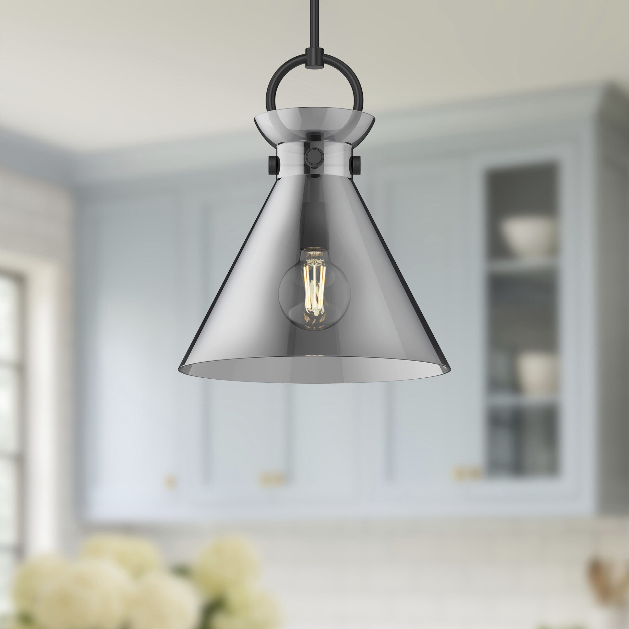 Alora Mood Emerson Pendant Ceiling Light in Matte Black, Smoked Glass