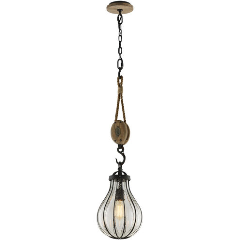 Murphy 1 Light 9 inch Vintage Iron With Rustic Wood Pendant Ceiling Light