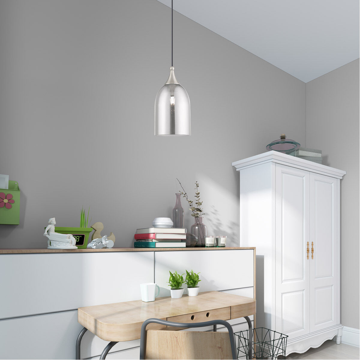 Art Glass 1 Light 6 inch Brushed Nickel Mini Pendant Ceiling Light