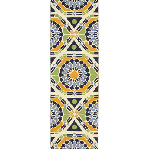 Kaleidoscope 96 X 30 inch Ivory, Bright Orange, Grass Green, Navy, Denim Rug