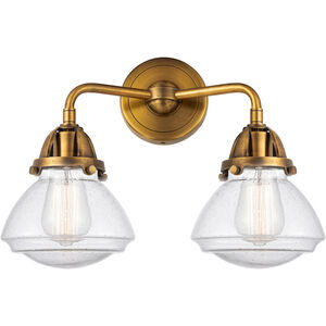 Nouveau 2 Olean LED 15 inch Brushed Brass Bath Vanity Light Wall Light in Seedy Glass