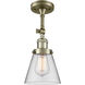Franklin Restoration Small Cone LED 6 inch Antique Brass Semi-Flush Mount Ceiling Light in Clear Glass, Franklin Restoration