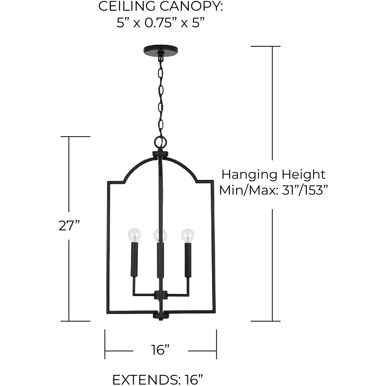 Carter 4 Light 16 inch Matte Black Foyer Ceiling Light
