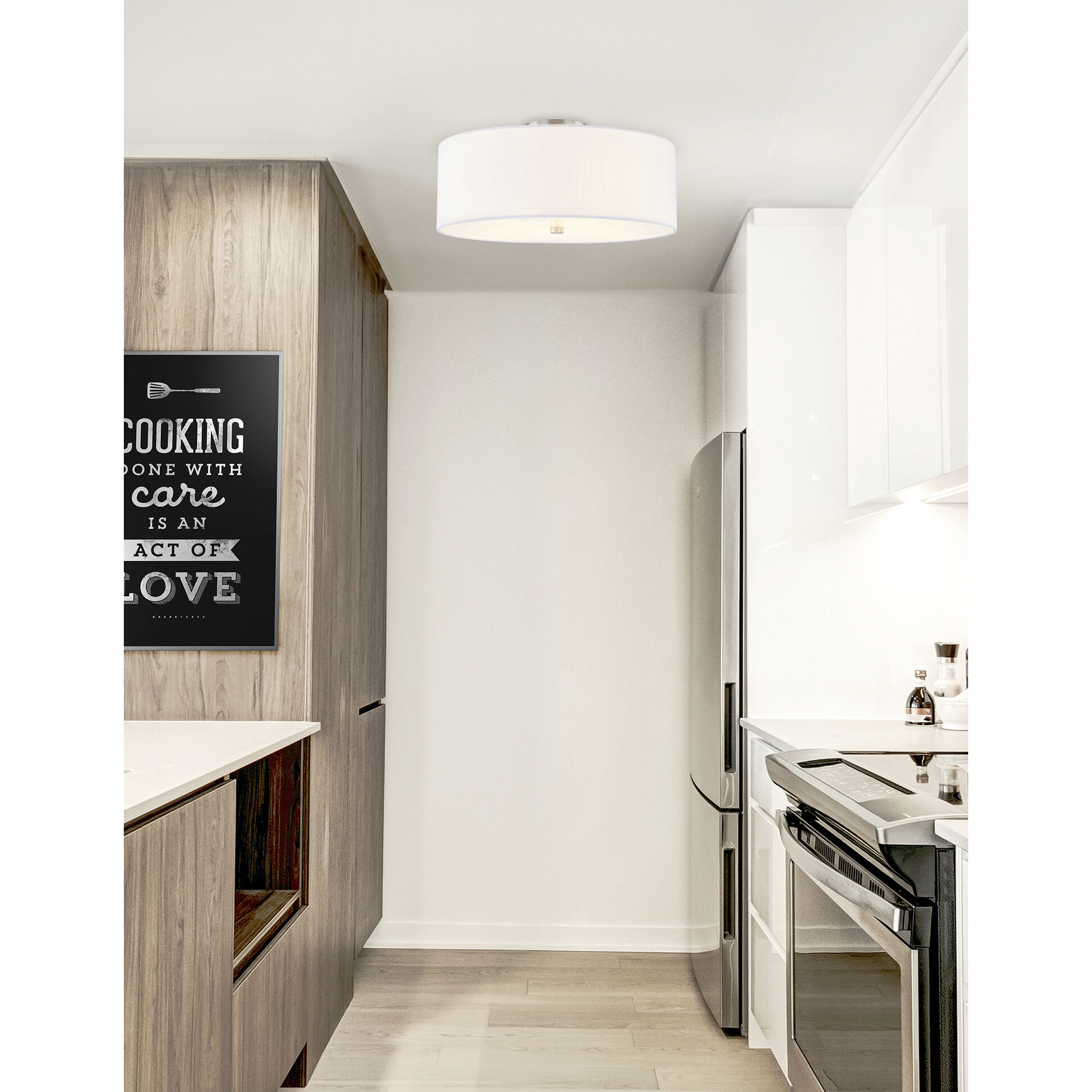Textile Collection 4 Light 18 inch Brushed Nickel Semi Flush Ceiling Light in White, Classic Family
