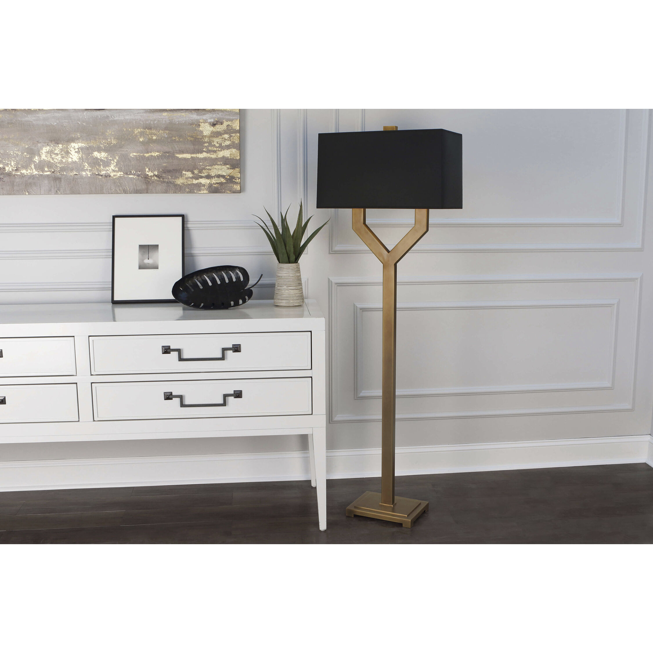 Valerie 63 inch 100 watt Vintage Brass Floor Lamp Portable Light in Black With Matte Gold