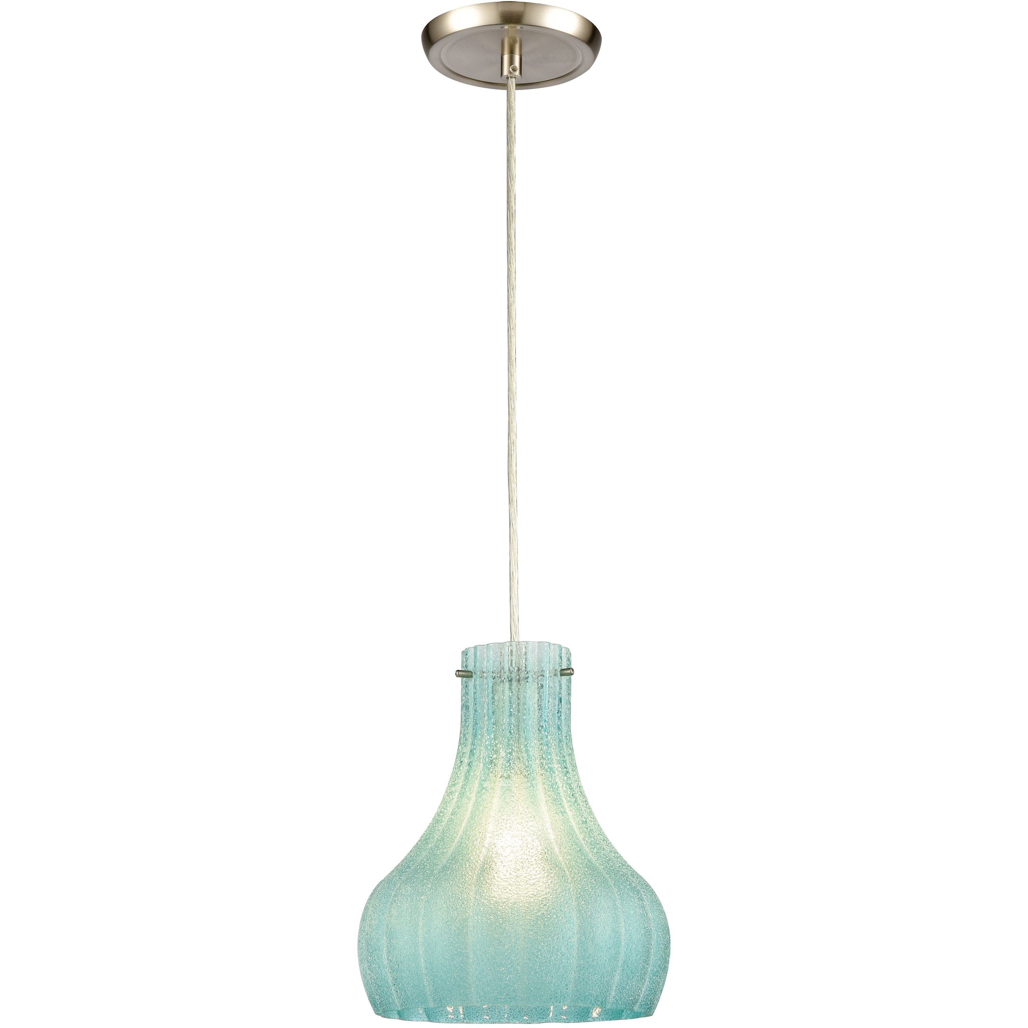 Coastal Scallop 1 Light 8 inch Satin Nickel Mini Pendant Ceiling Light in Seafoam Sugar Scavo Glass