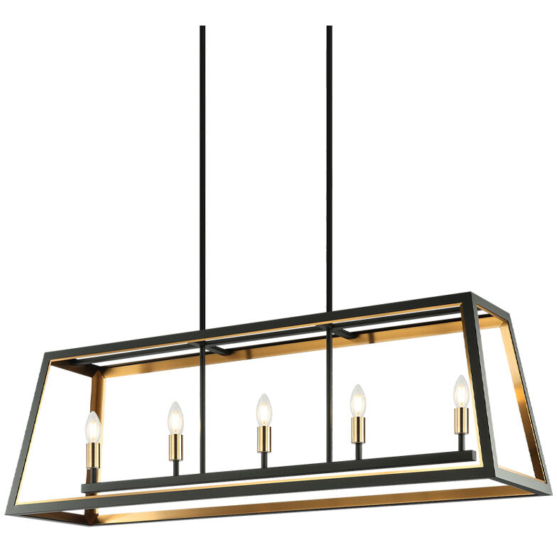Rosalie 5 Light 45 inch Matte Black and Aged Gold Brass Pendant Ceiling Light