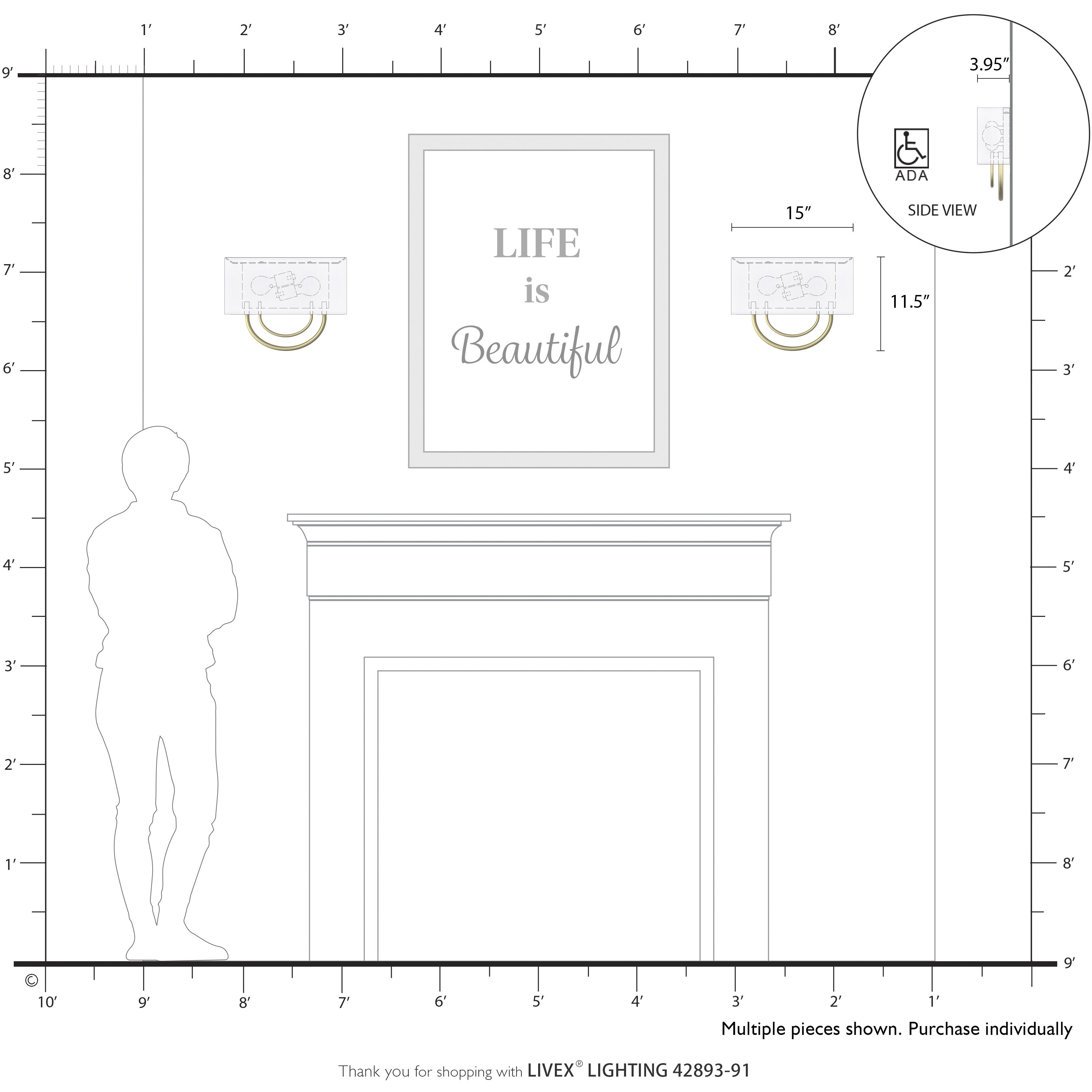 Stratton 2 Light 15 inch Brushed Nickel ADA Wall Sconce Wall Light