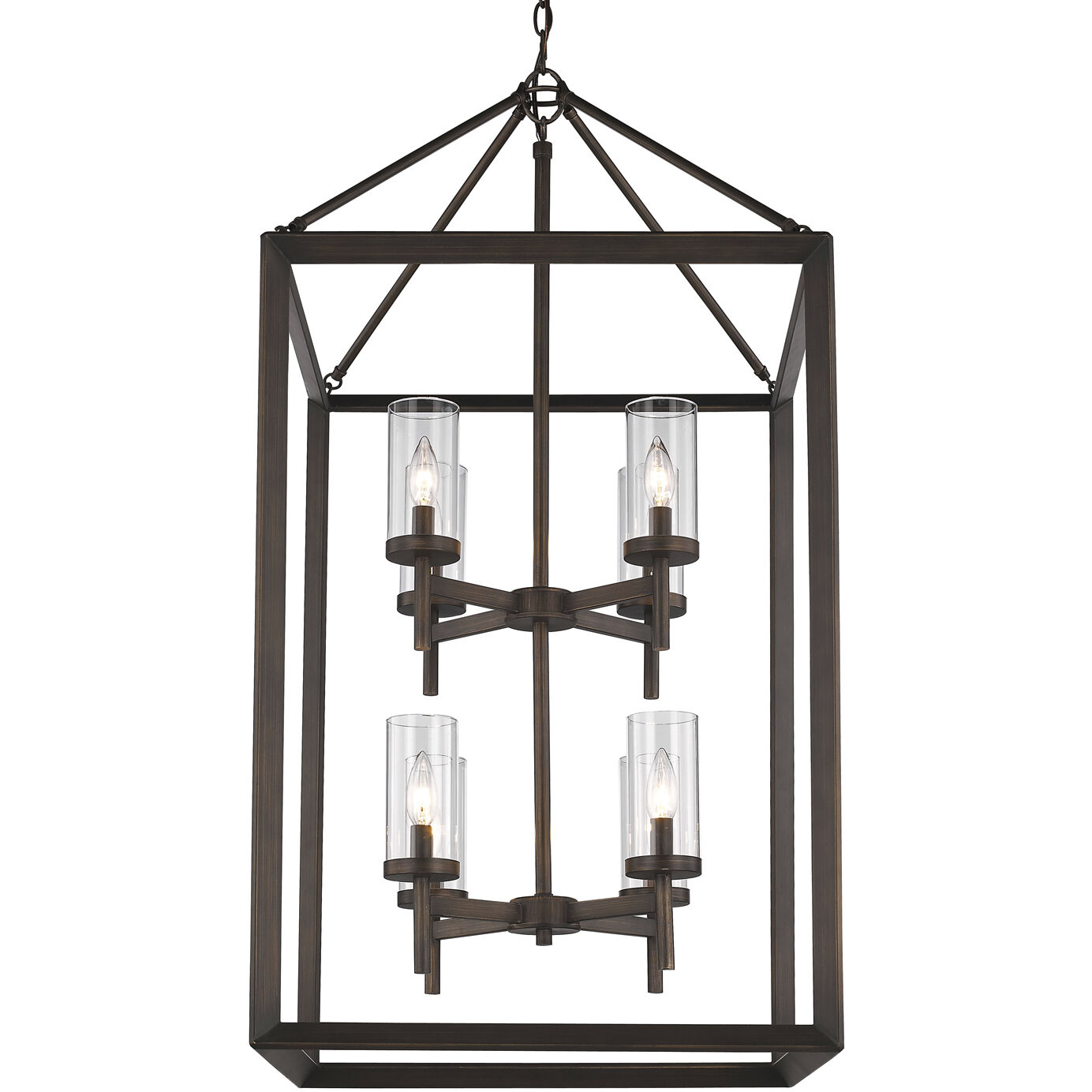 Smyth Pendant Ceiling Light in Gunmetal Bronze, Clear Glass, Caged