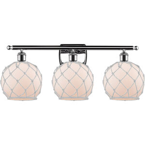 Ballston Farmhouse Rope 3 Light 26 inch Polished Chrome Bath Vanity Light Wall Light in White Glass with White Rope, Ballston