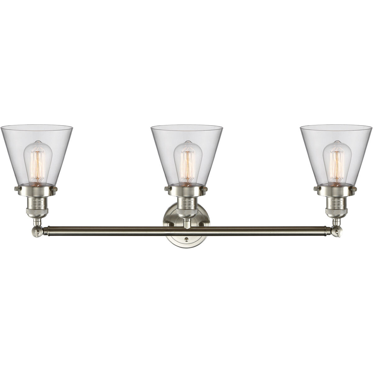 Franklin Restoration Small Cone LED 30 inch Brushed Satin Nickel Bath Vanity Light Wall Light in Clear Glass, Franklin Restoration