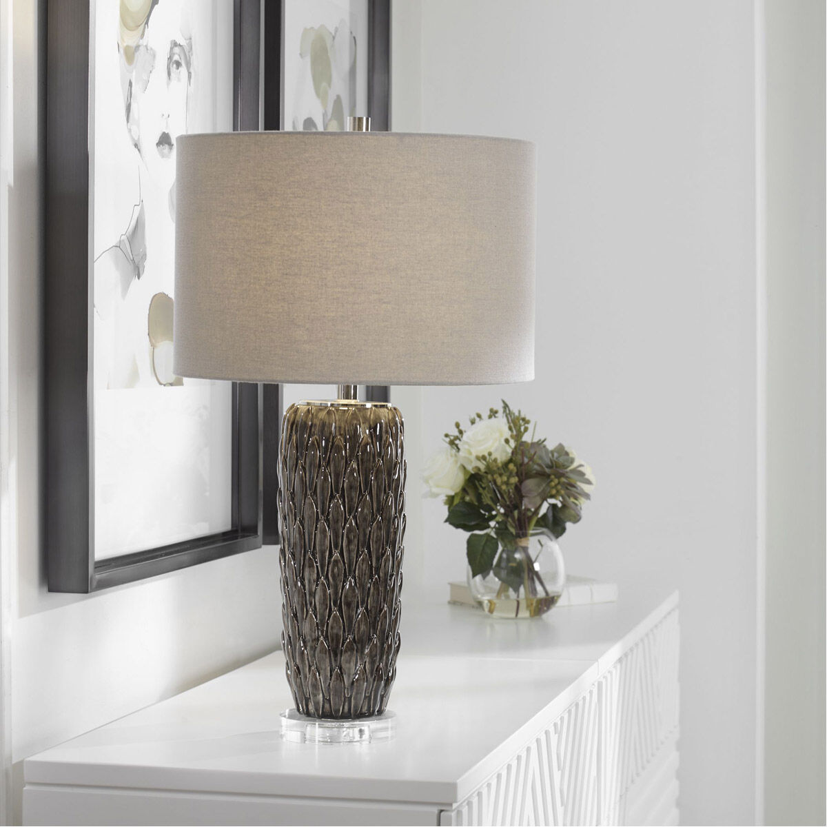 Nettle 27 inch 150.00 watt Mushroom Gray Glaze Table Lamp Portable Light
