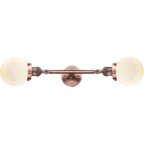Franklin Restoration Beacon 2 Light 17 inch Antique Copper Bath Vanity Light Wall Light in Matte White Glass, Franklin Restoration