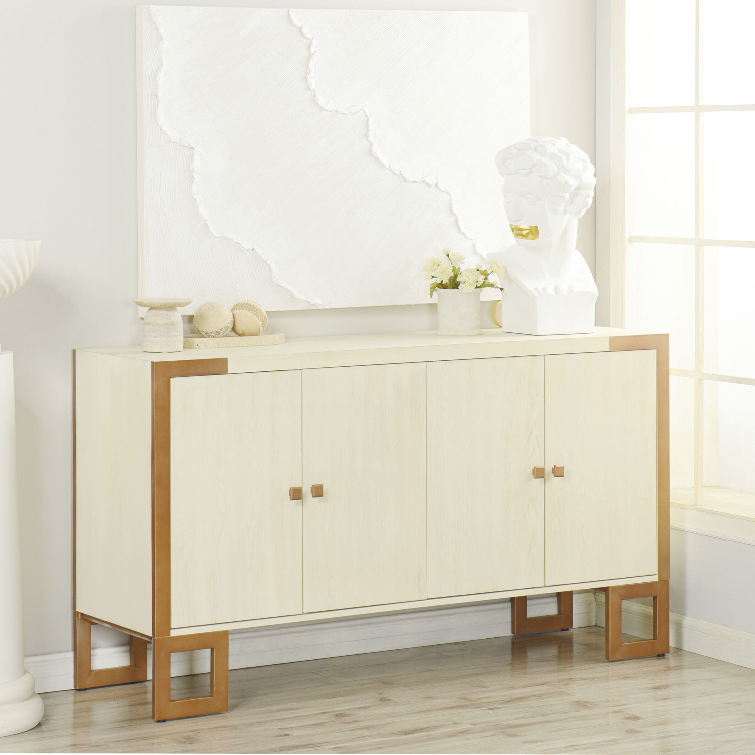 Cameron Antique Cream White and Antique Brushed Gold Cabinet