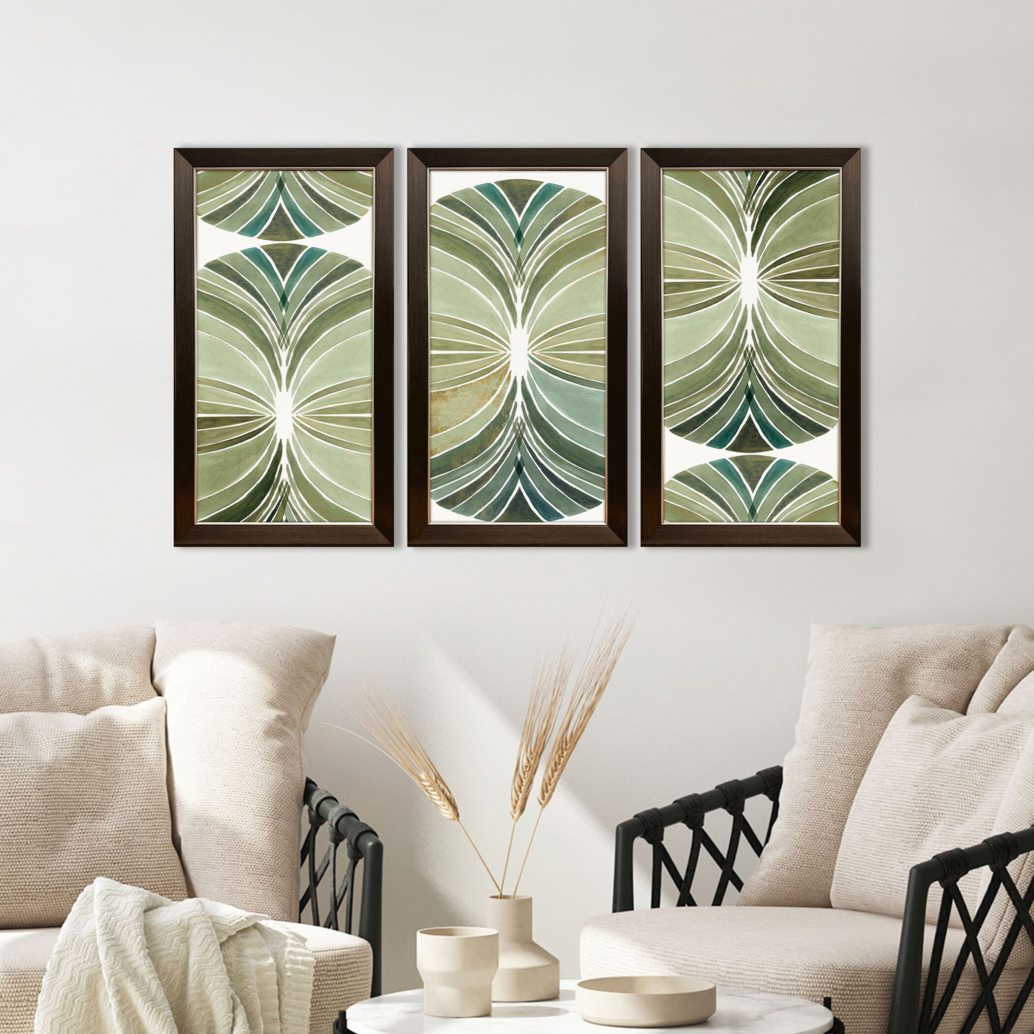 Palm Art Deco Green and Brown Framed Art, Propac