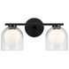 Derbishone 2 Light 14.88 inch Black Wall Sconce Wall Light in Black and Clear