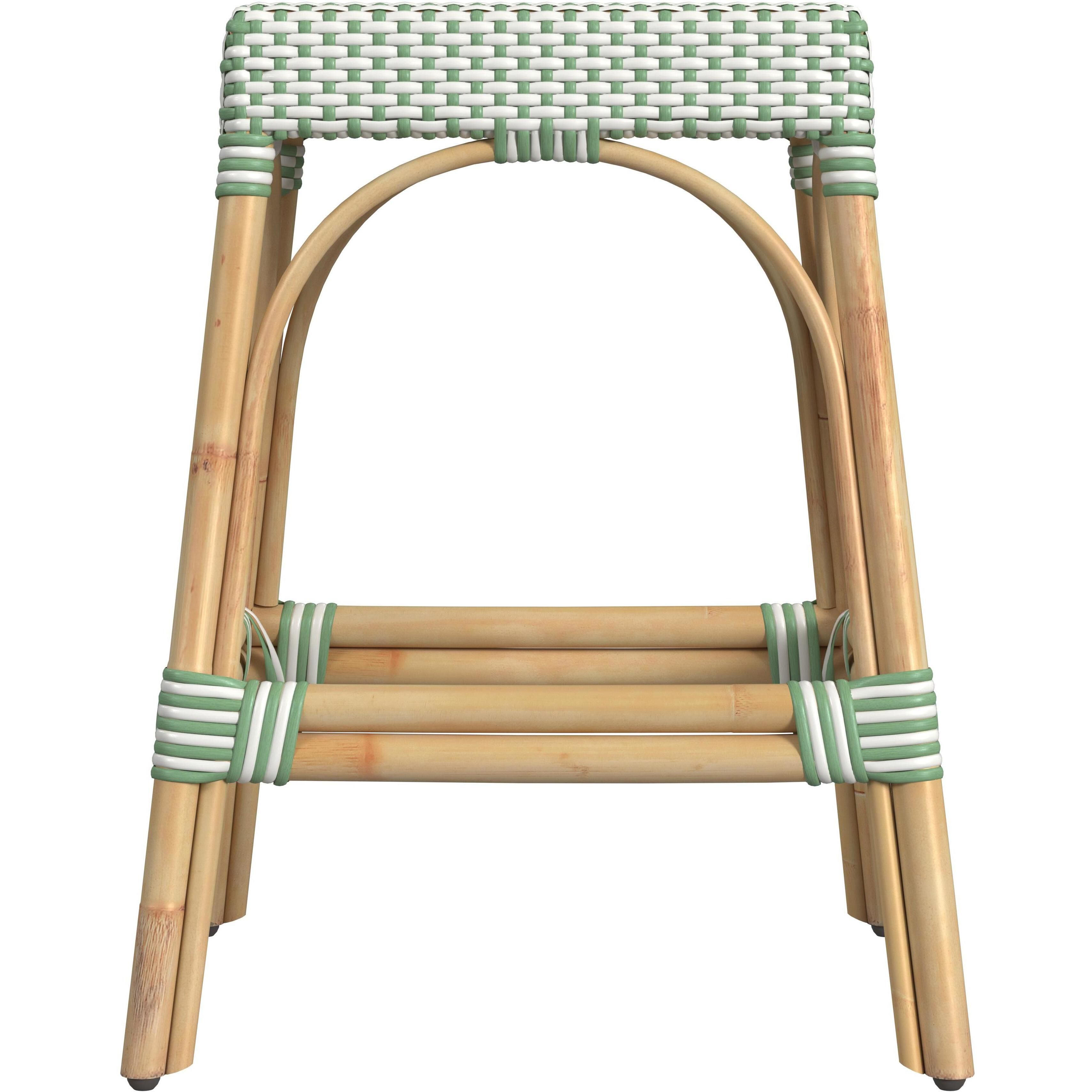Robias Rectangular Rattan 24.5" Counter Stool in White and Green Dot