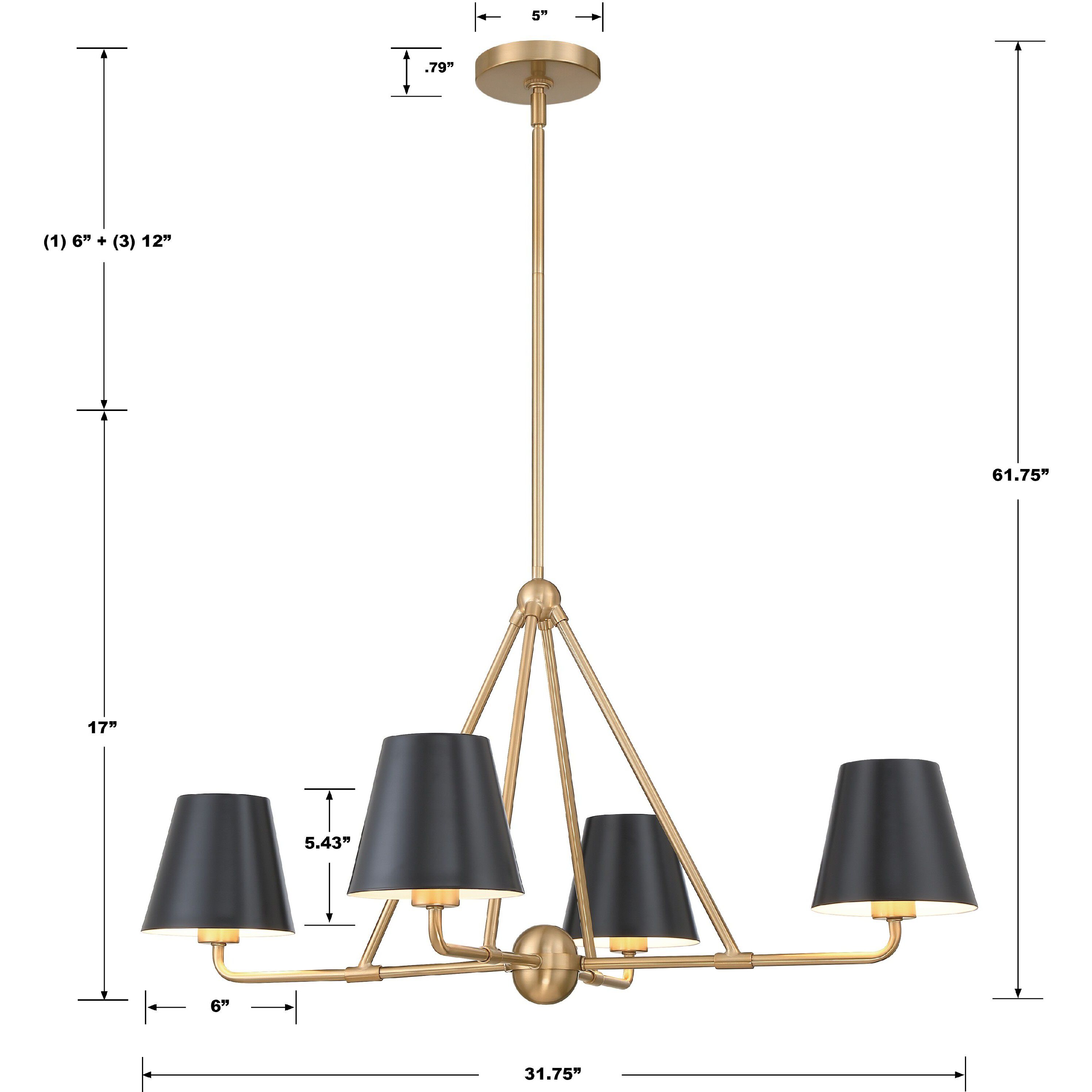 Xavier 4 Light 31.75 inch Vibrant Gold Chandelier Ceiling Light