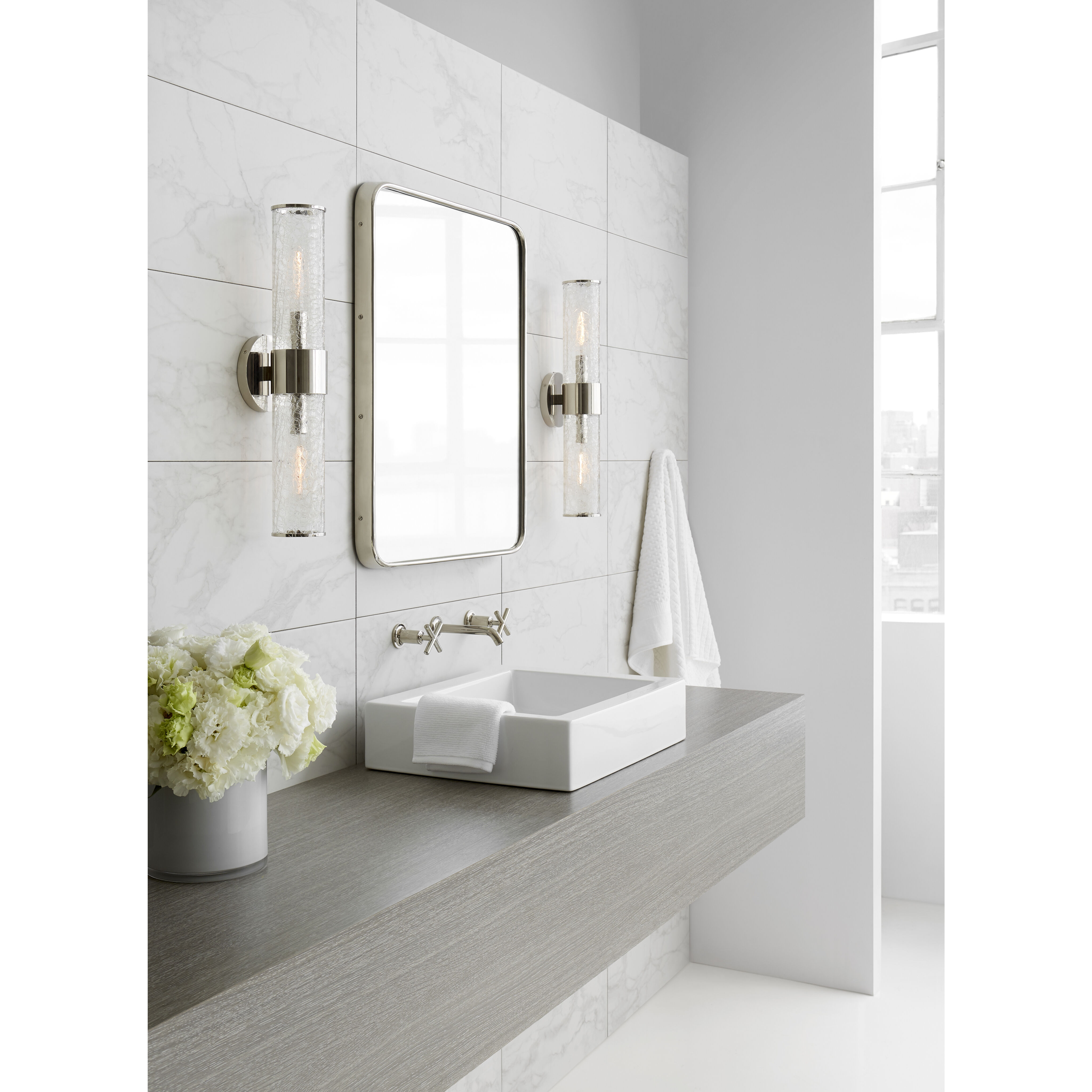 Kelly Wearstler Liaison 2 Light 5.25 inch Polished Nickel Bath Sconce Wall Light in Crackle Glass, Medium
