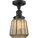 Franklin Restoration Chatham LED 6 inch Matte Black Semi-Flush Mount Ceiling Light in Mercury Glass, Franklin Restoration