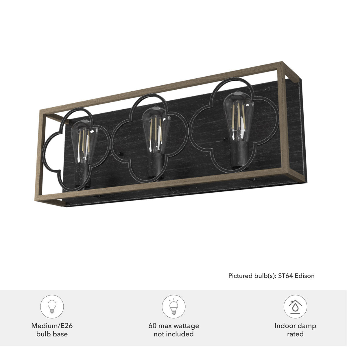 Gablecrest 3 Light 25 inch French Oak and Rustic Iron Vanity Light Wall Light