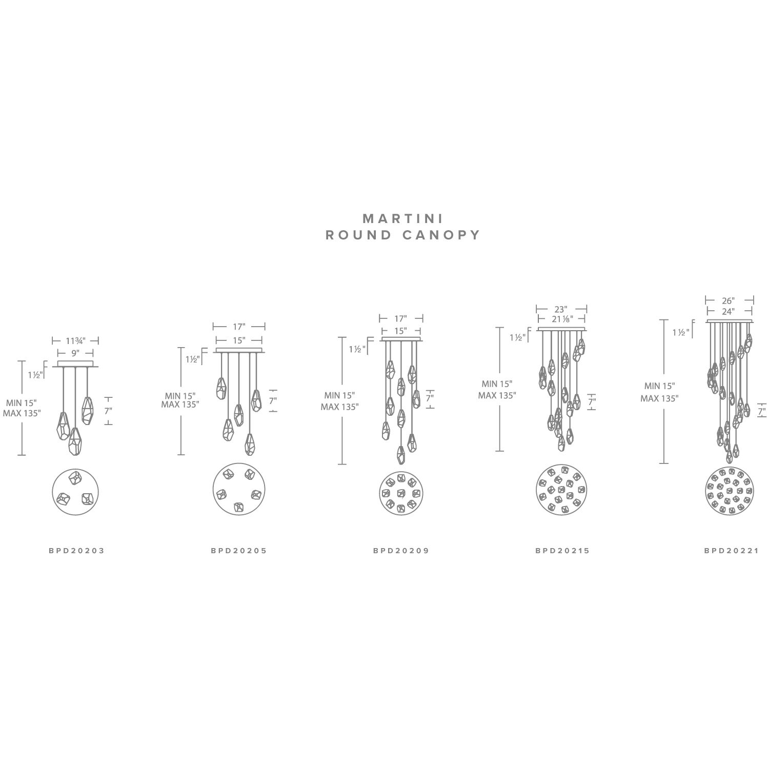 Beyond Martini LED 26 inch Black Multi-Light Pendant Ceiling Light in Optic, Round Canopy