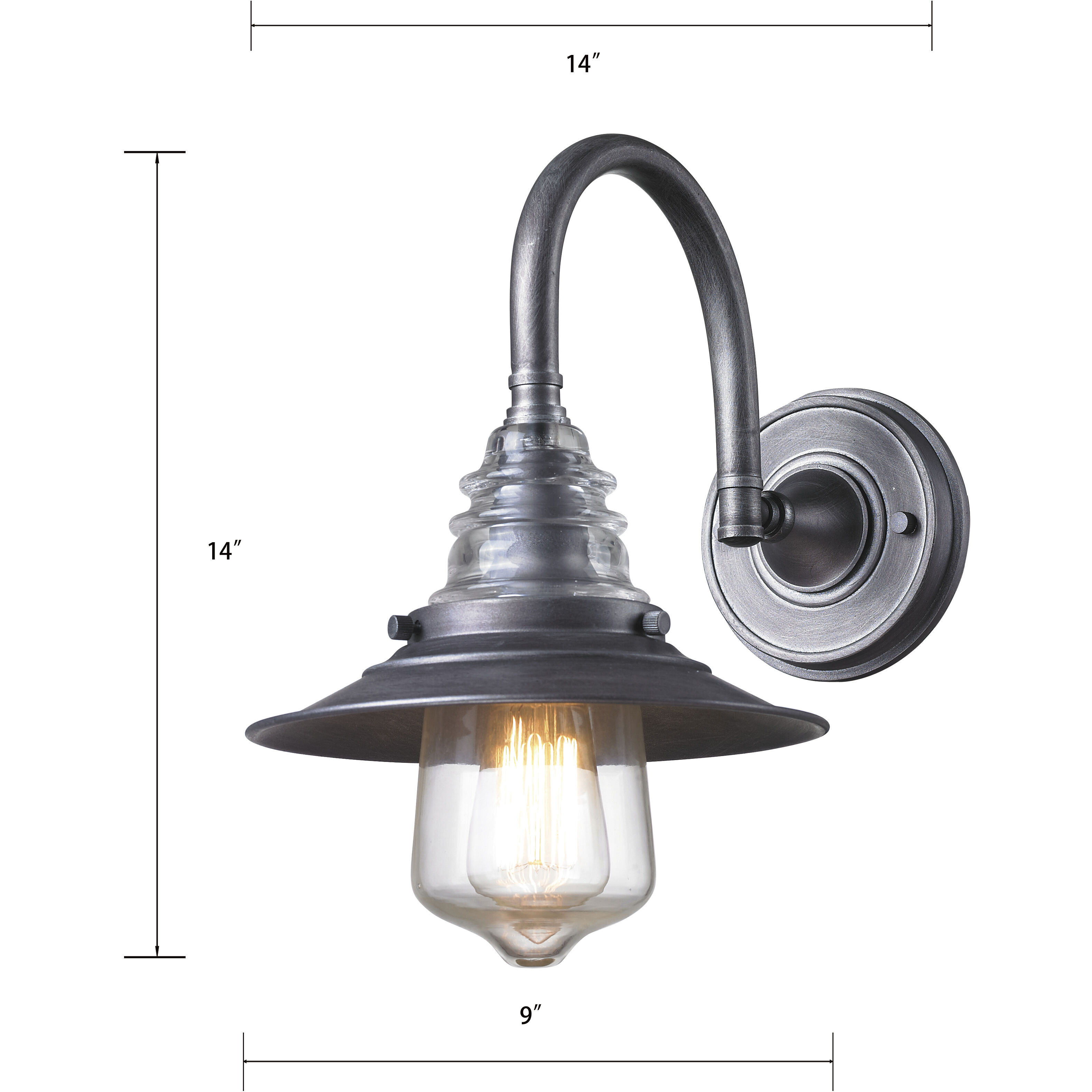 Insulator Glass Sconce Wall Light in Weathered Zinc